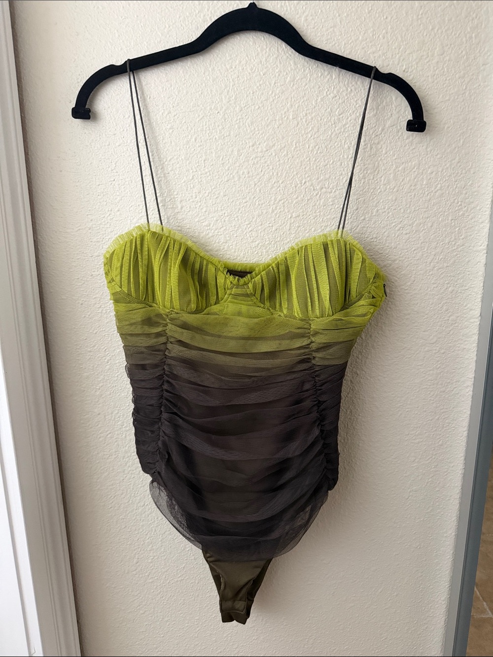 Zara Lime Green to Olive Gradient Mesh Bodysuit